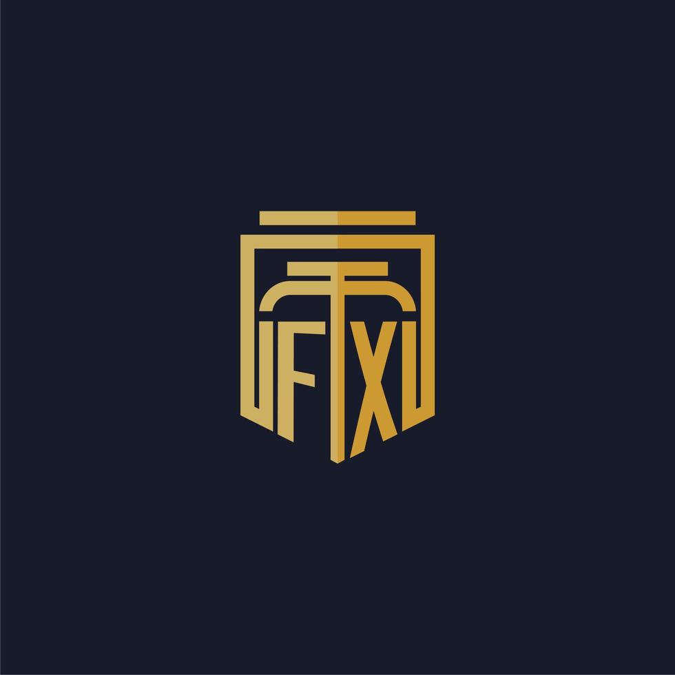 fx eerste monogram logo elegant met schild stijl ontwerp voor muur muurschildering advocatenkantoor gaming vector