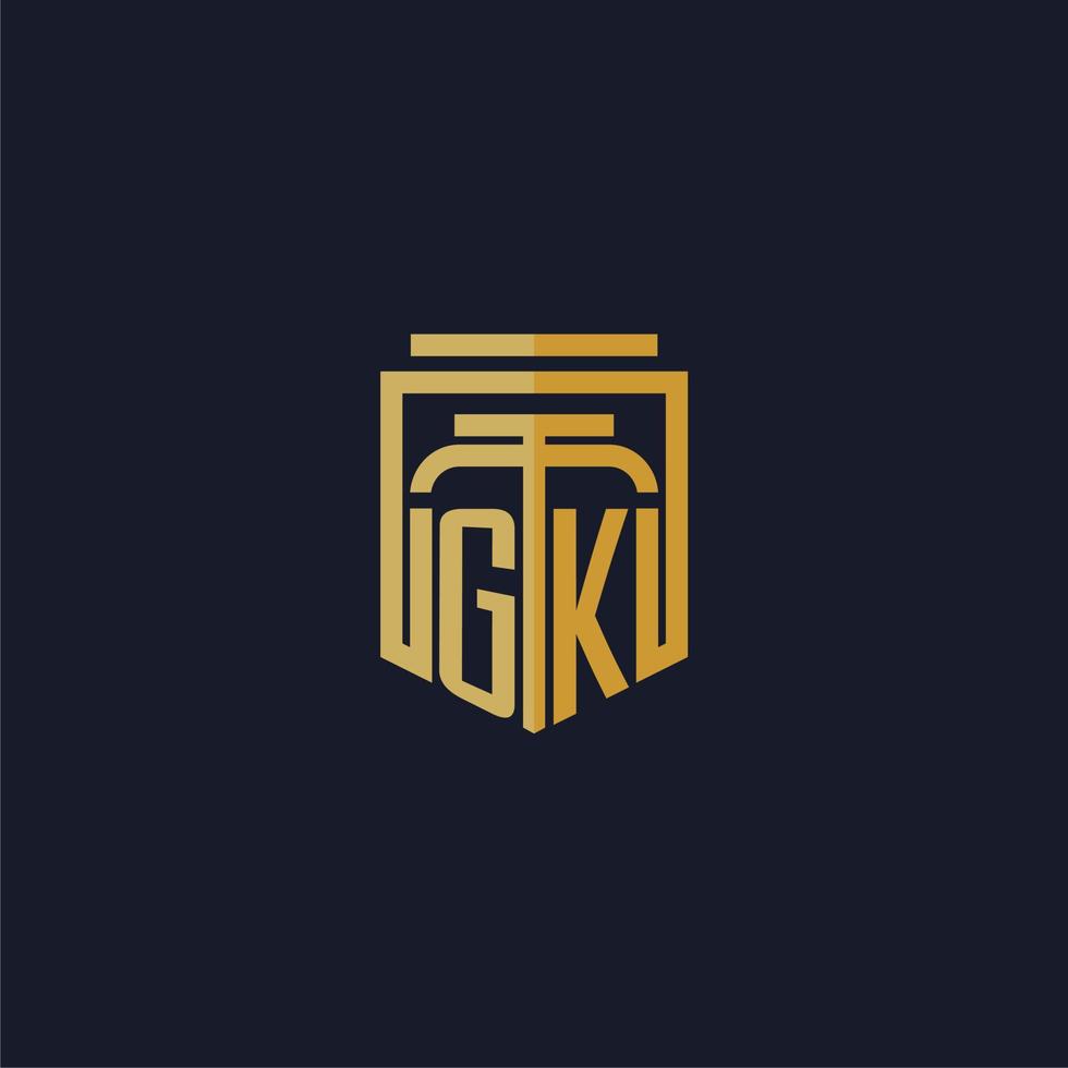 gk eerste monogram logo elegant met schild stijl ontwerp voor muur muurschildering advocatenkantoor gaming vector