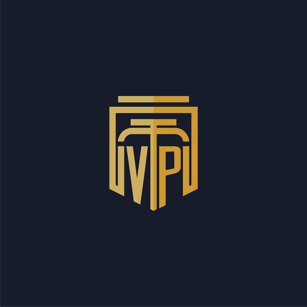 vp eerste monogram logo elegant met schild stijl ontwerp voor muur muurschildering advocatenkantoor gaming vector