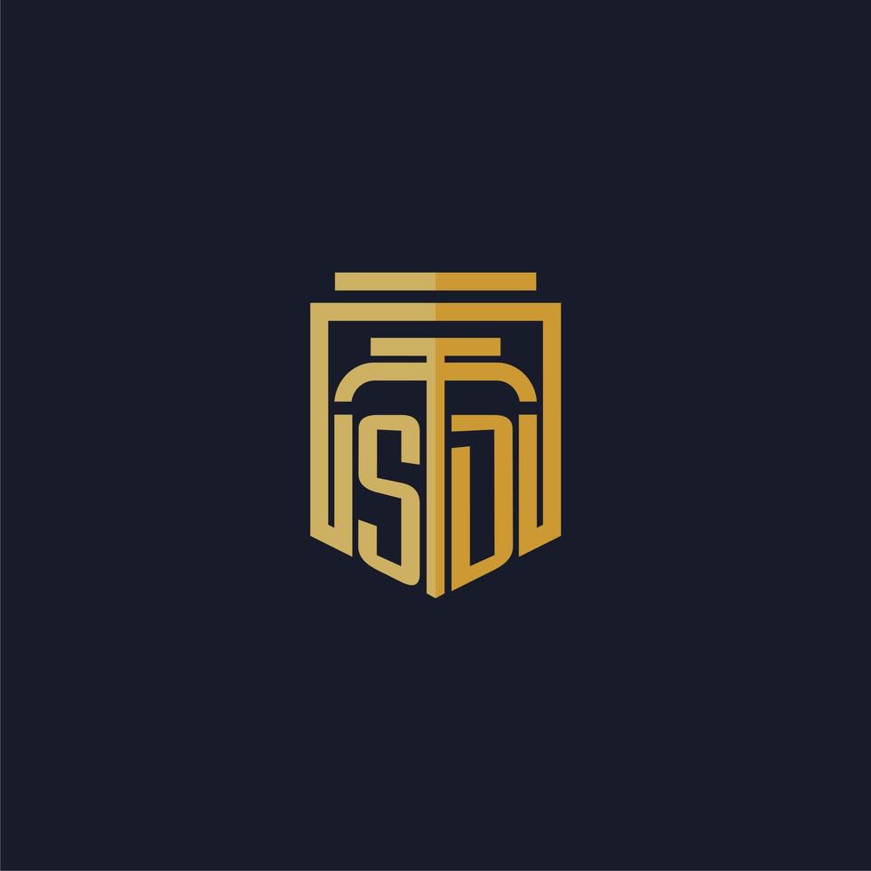 sd eerste monogram logo elegant met schild stijl ontwerp voor muur muurschildering advocatenkantoor gaming vector