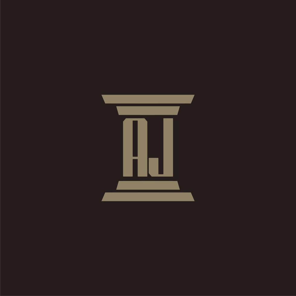 aj monogram eerste logo voor advocatenkantoor met pijler ontwerp vector