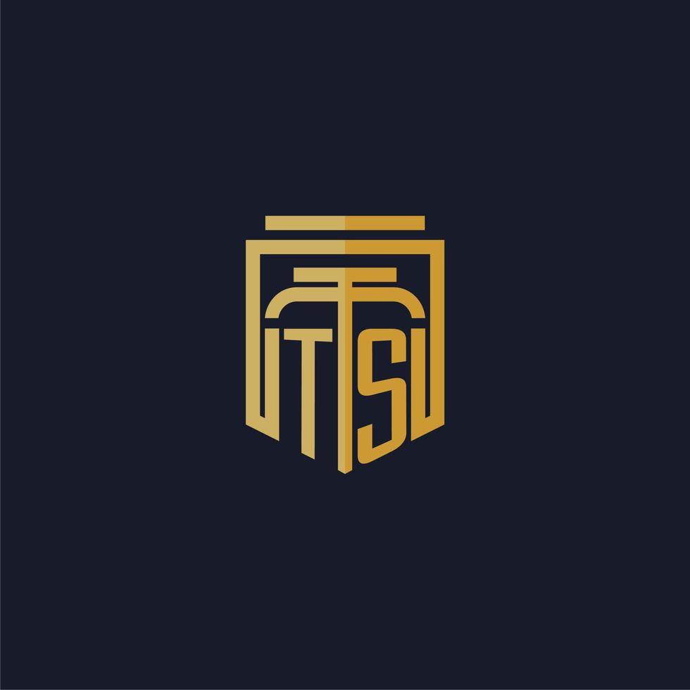 ts eerste monogram logo elegant met schild stijl ontwerp voor muur muurschildering advocatenkantoor gaming vector