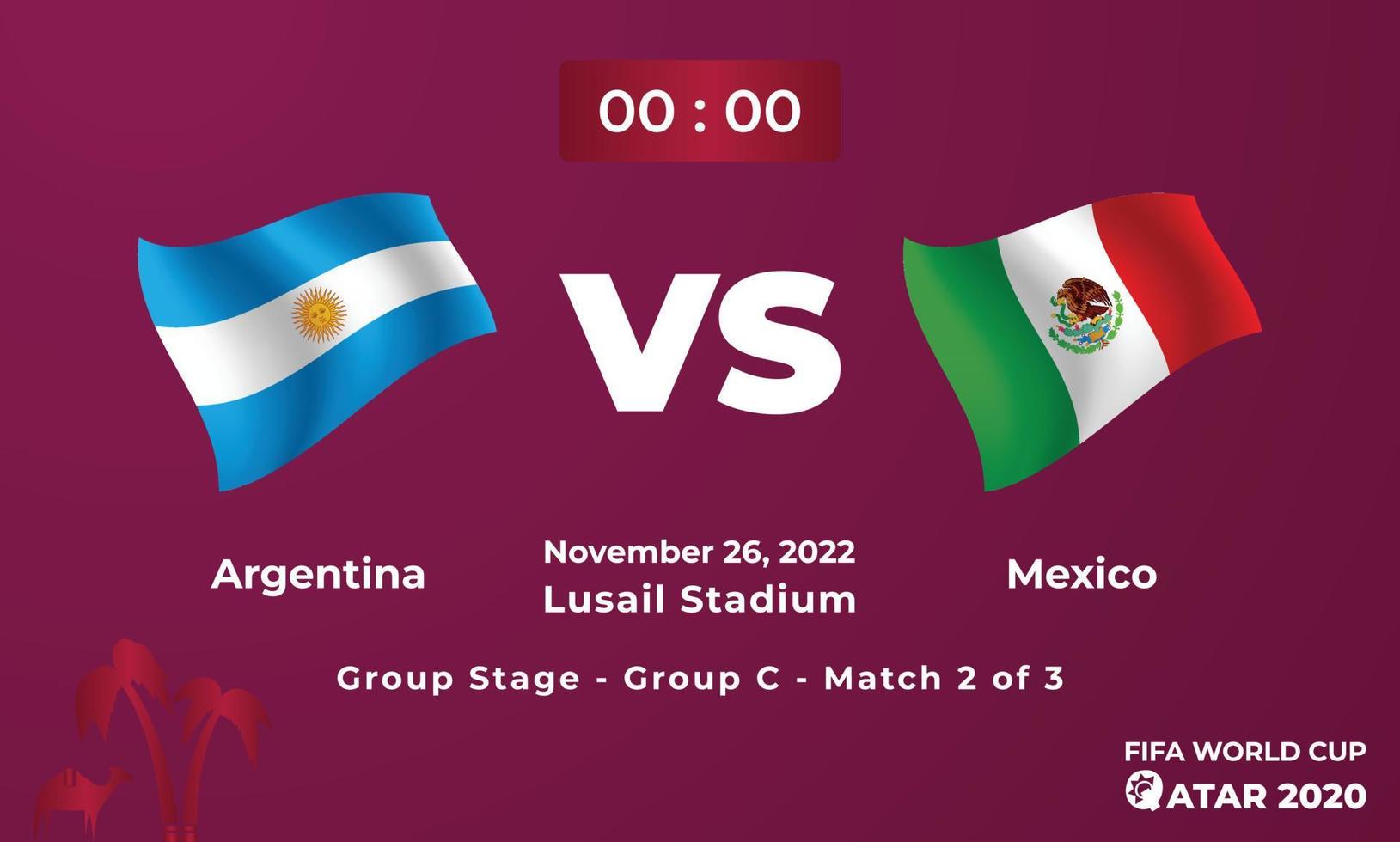 Argentinië vs Mexico Amerikaans voetbal wedstrijdsjabloon, fifa wereld kop in qatar 2022 vector