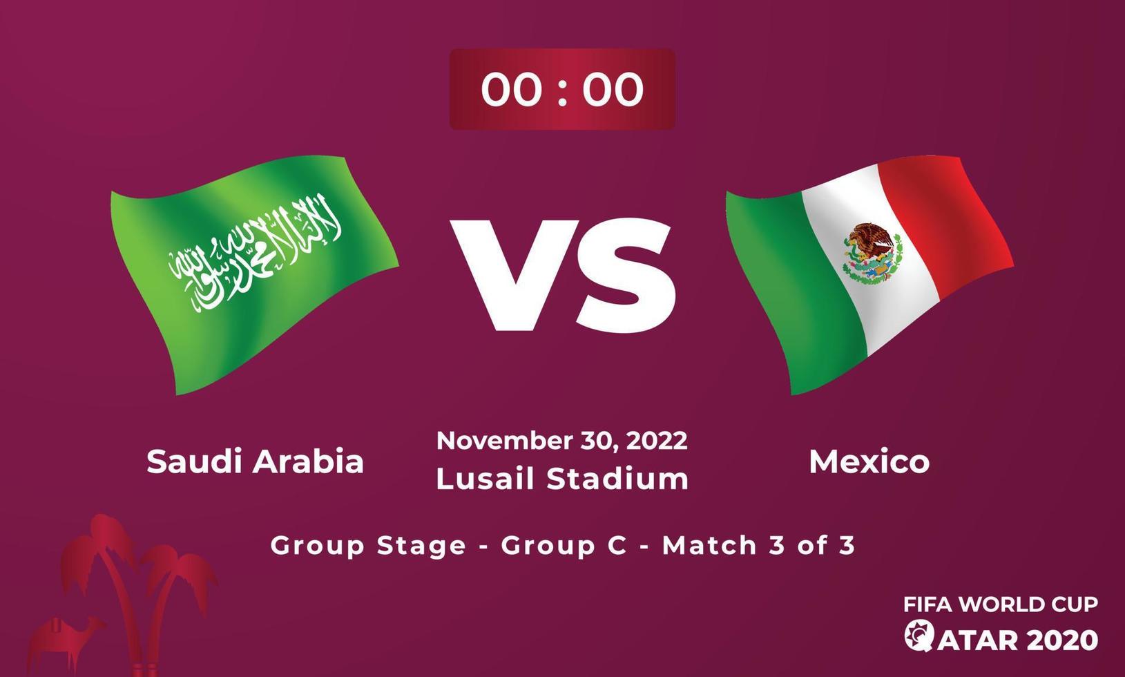 saudi Arabië vs Mexico Amerikaans voetbal wedstrijdsjabloon, fifa wereld kop in qatar 2022 vector