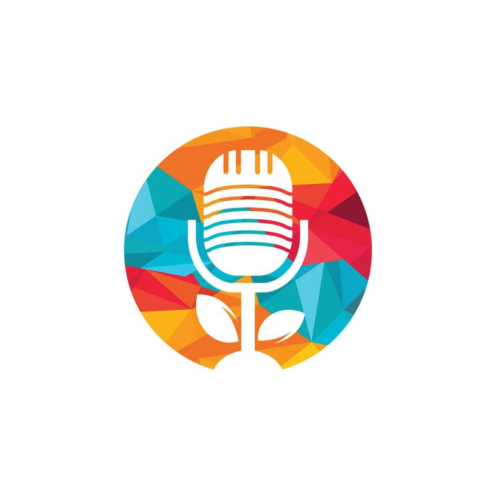 podcast blad natuur ecologie vector logo ontwerp. podcast talkshow-logo met microfoon en bladeren.