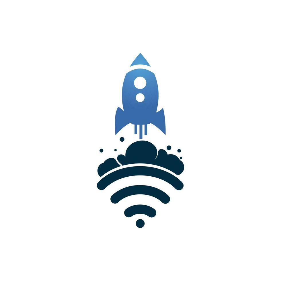 Wifi raket vector logo ontwerp. Wifi signaal symbool en raket ontwerp vector.