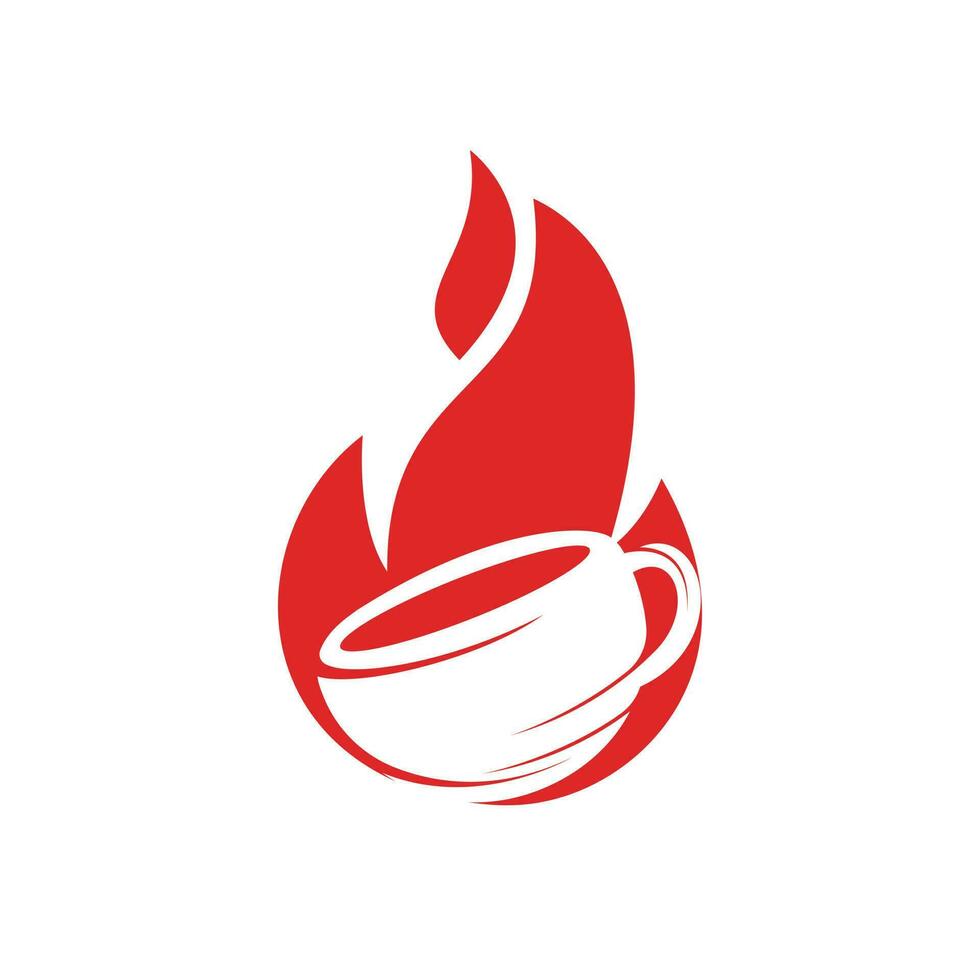 brand vlam heet geroosterd koffie logo ontwerp. heet koffie winkel logo met mok kop en brand vlam icoon ontwerp. vector