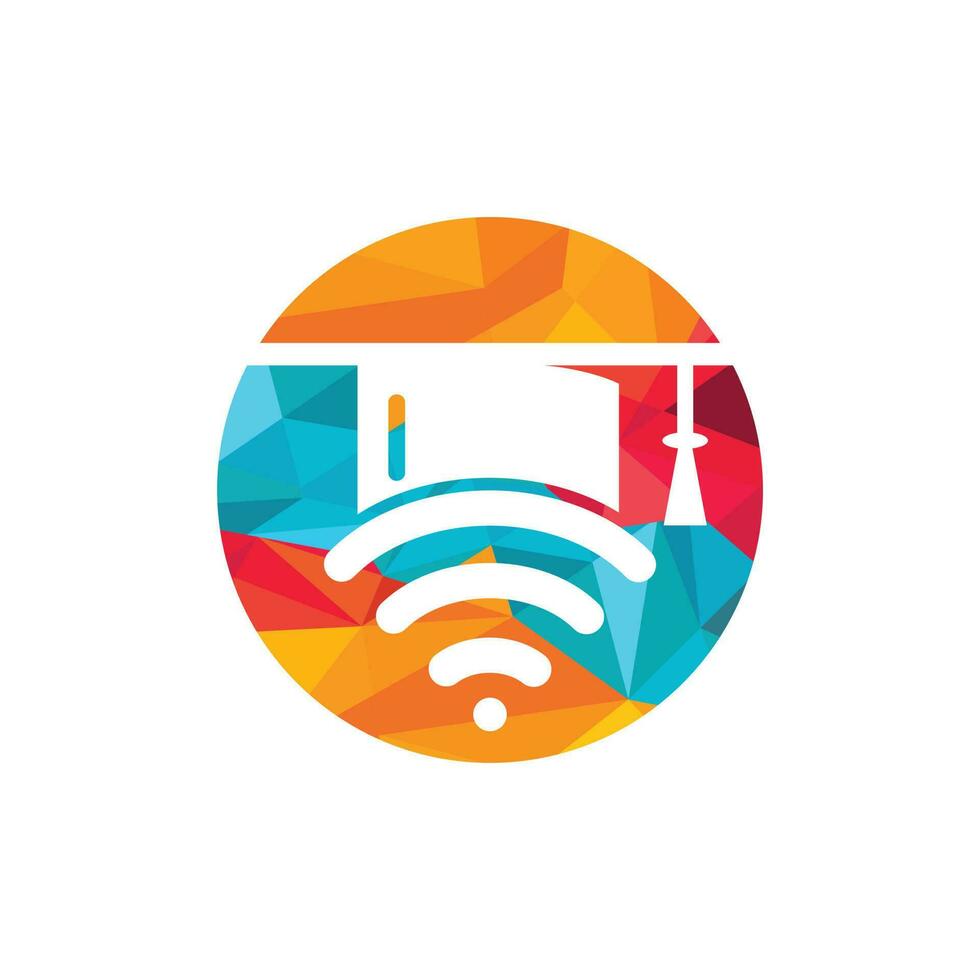 afstuderen hoed en Wifi vector logo ontwerp. studie online logo concept.