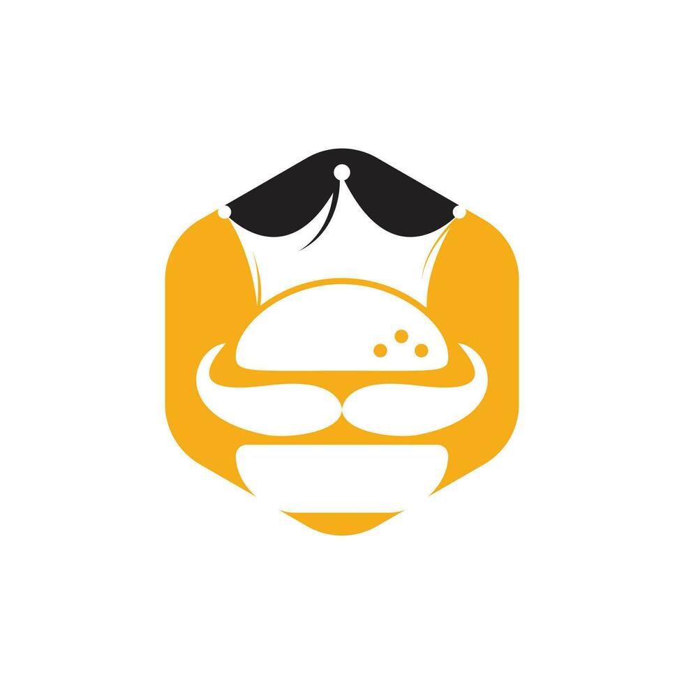 hamburger koning vector logo ontwerp. hamburger met kroon en snor icoon logo concept.