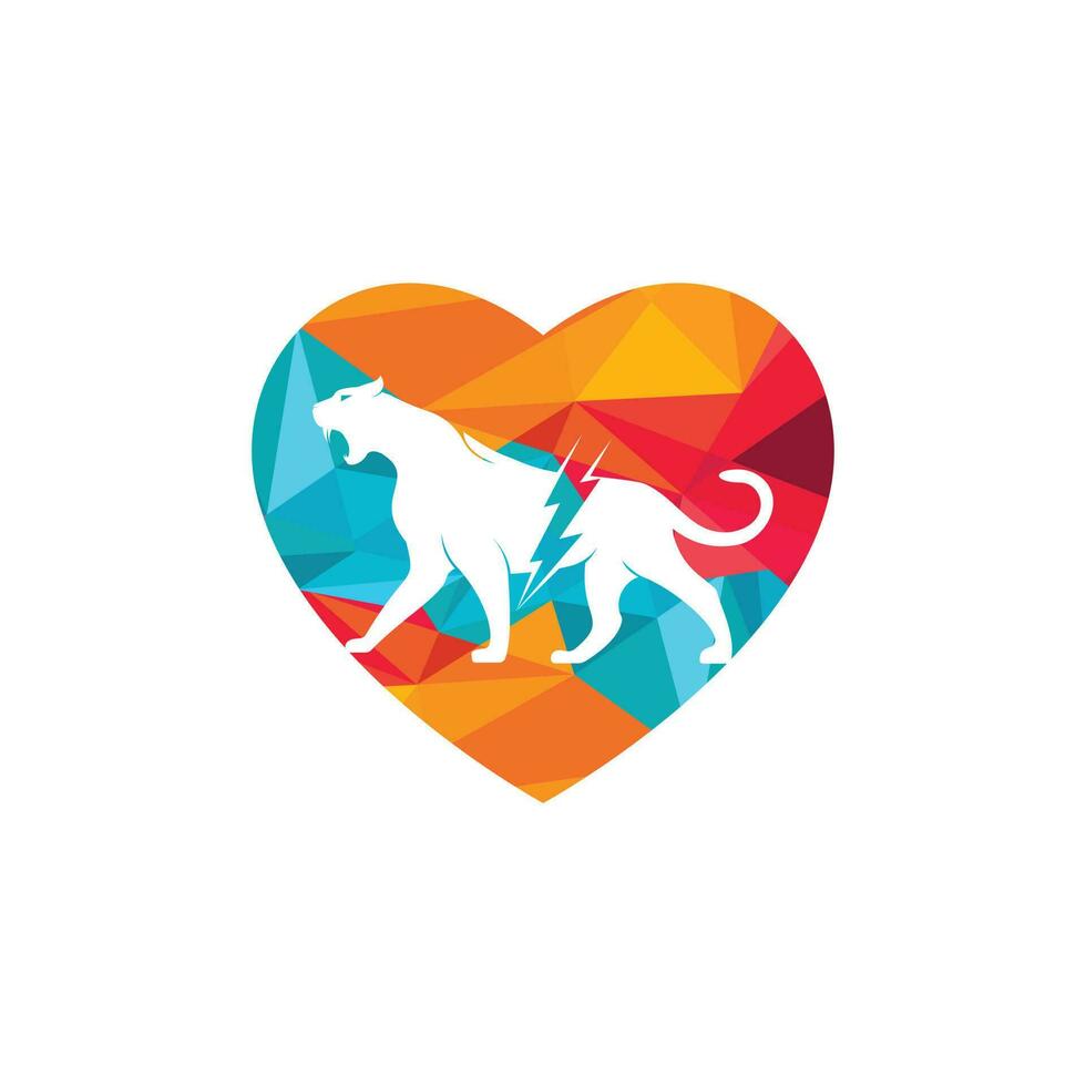 Jachtluipaard donder met hart vorm vector logo ontwerp. Jachtluipaard elektrisch energie logo vector ontwerp.