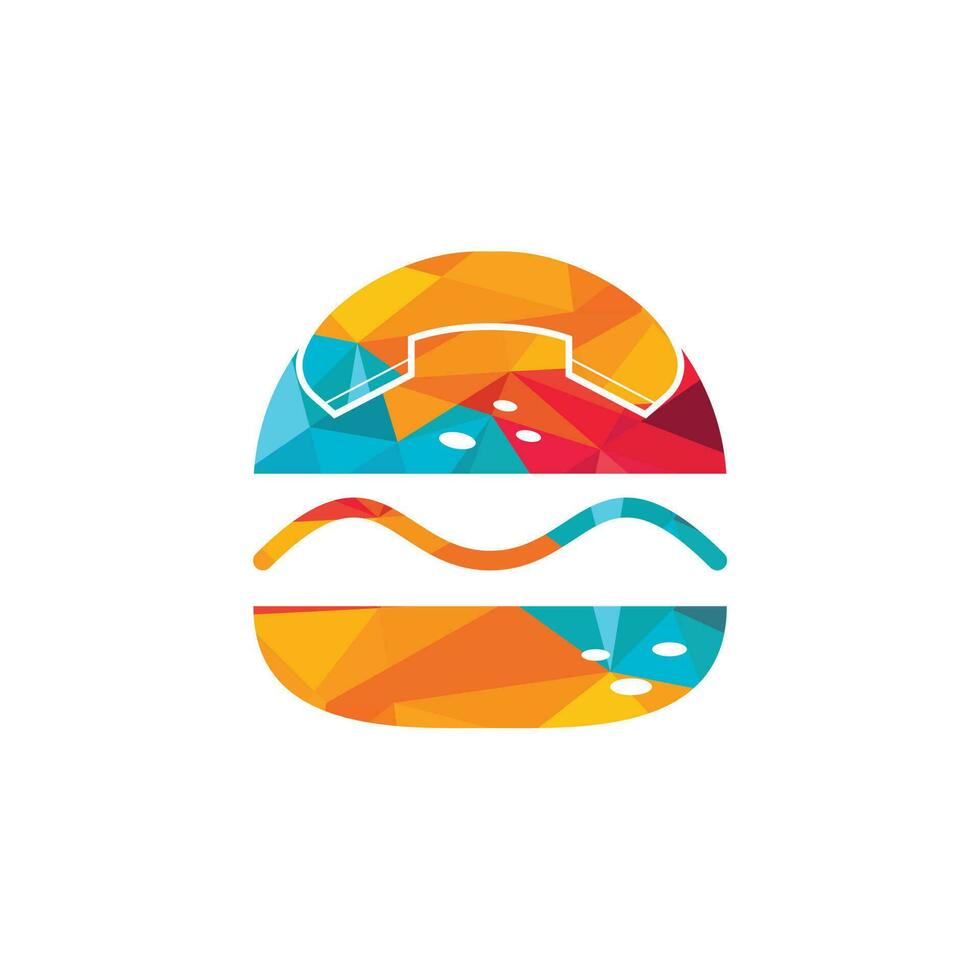 voedsel telefoontje logo ontwerp. hamburger levering logo concept. Hamburger en handset icoon. vector