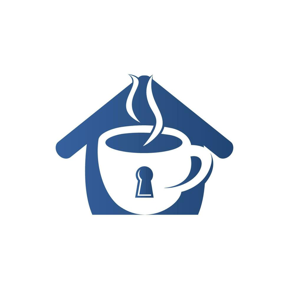 hangslot en koffie mok logo ontwerp. koffie kop logo ontwerp gecombineerd met sleutelgat en huis. vector