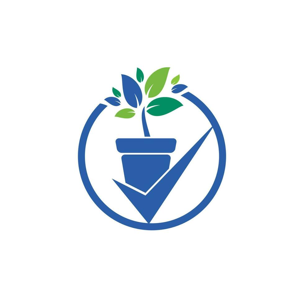 controleren tuin vector logo ontwerp. controleren en bloem pot icoon.