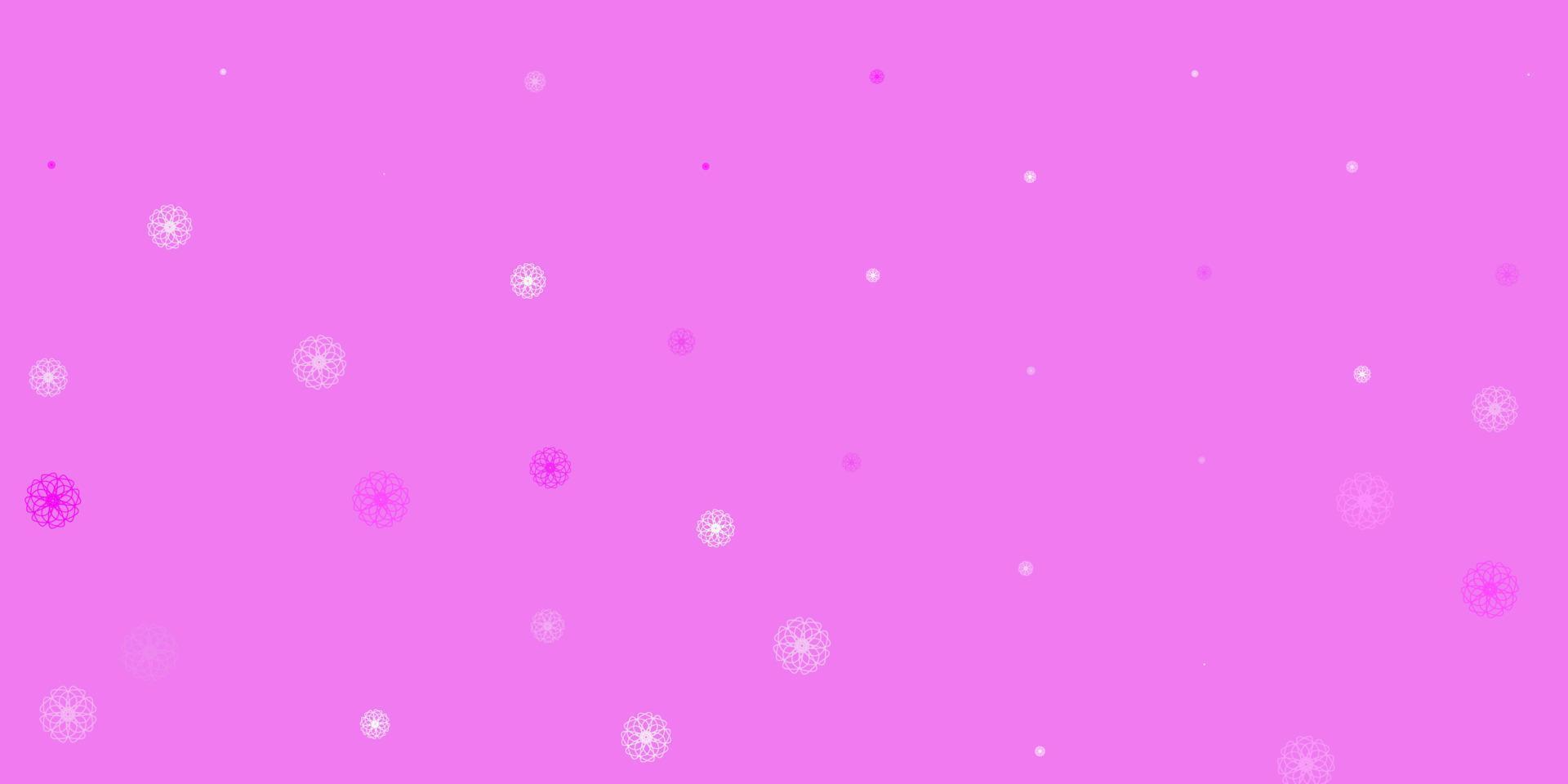 lichtpaars, roze vector doodle achtergrond met bloemen.