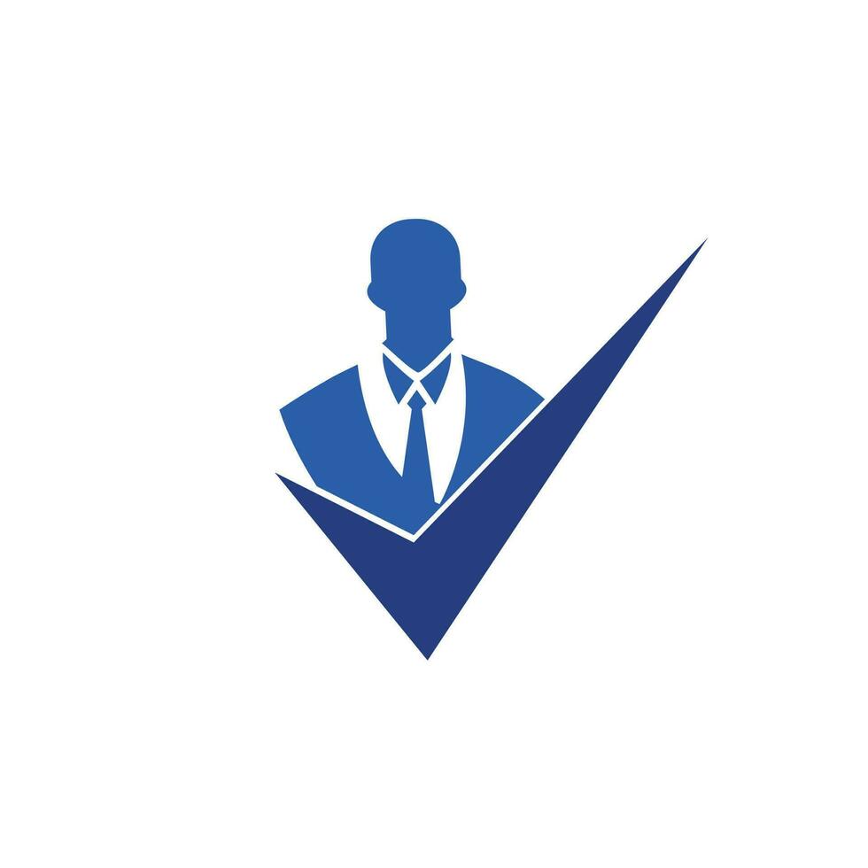 bedrijf oplossing vector logo ontwerp. zakenman met controleren Mark of Kruis aan symbool.