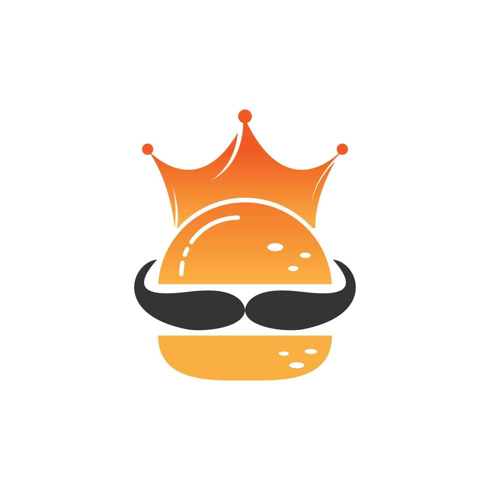 hamburger koning vector logo ontwerp. hamburger met kroon en snor icoon logo concept.