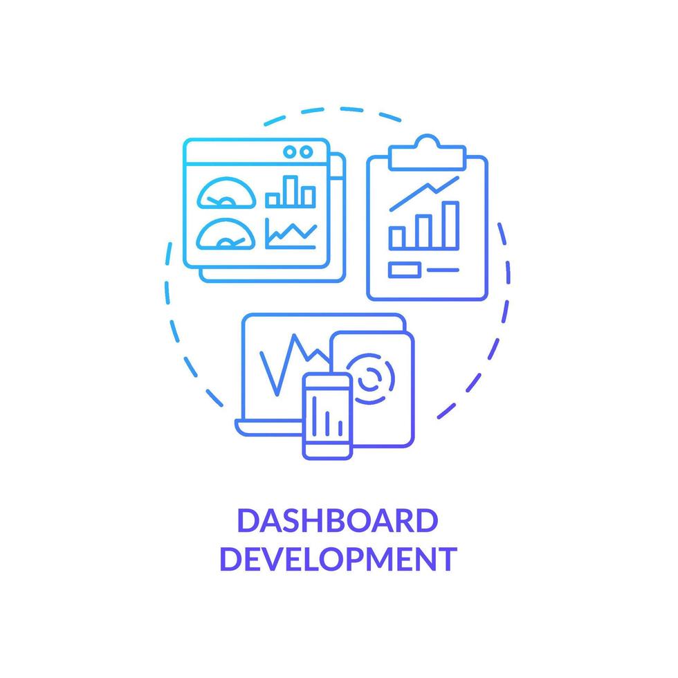 dashboard ontwikkeling blauw helling concept icoon. bedrijf intelligentie- voorbeeld abstract idee dun lijn illustratie. analyse hulpmiddel. geïsoleerd schets tekening. vector