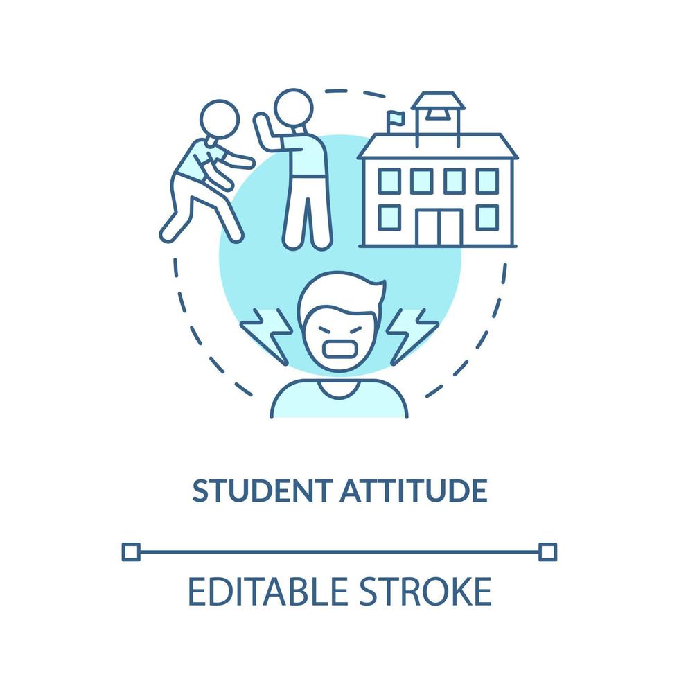 leerling houding turkoois concept icoon. arm leerlingen gedrag. probleem in scholen abstract idee dun lijn illustratie. geïsoleerd schets tekening. bewerkbare hartinfarct. vector