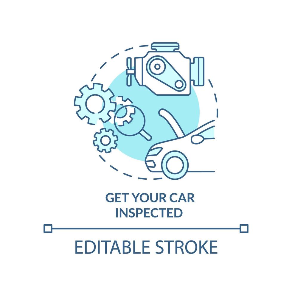 krijgen uw auto geïnspecteerd turkoois concept icoon. technisch inspectie. weg reis abstract idee dun lijn illustratie. geïsoleerd schets tekening. bewerkbare hartinfarct. vector