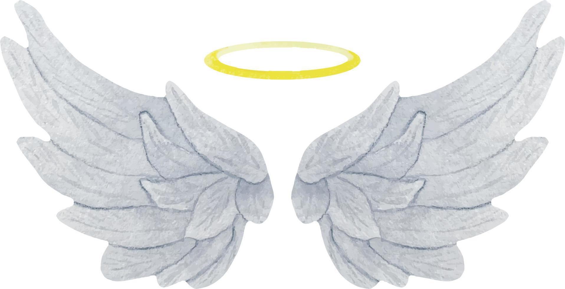 waterverf grijs delicaat engel Vleugels met goud halo. realistisch Vleugels illustratie. vector