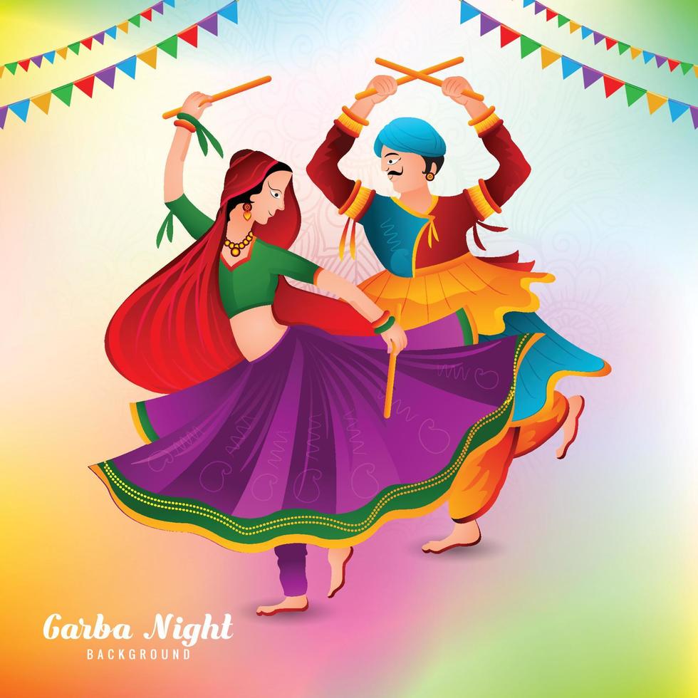 illustratie van paar spelen dandiya in disco garba nacht viering achtergrond vector