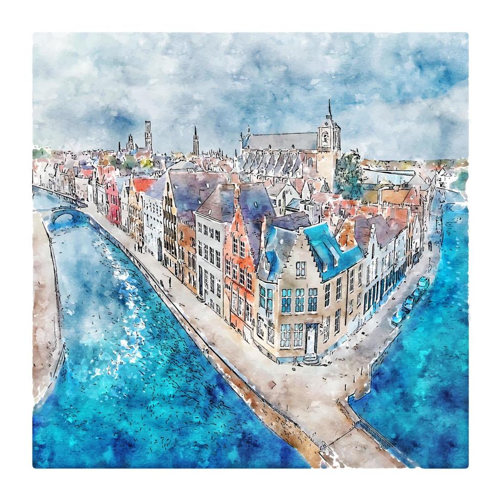 brugge belgië aquarel schets hand getekende illustratie vector