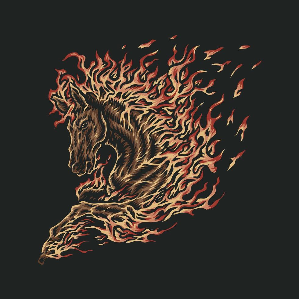 brand paard, hand- getrokken lijn stijl met digitaal kleur, vector illustratie