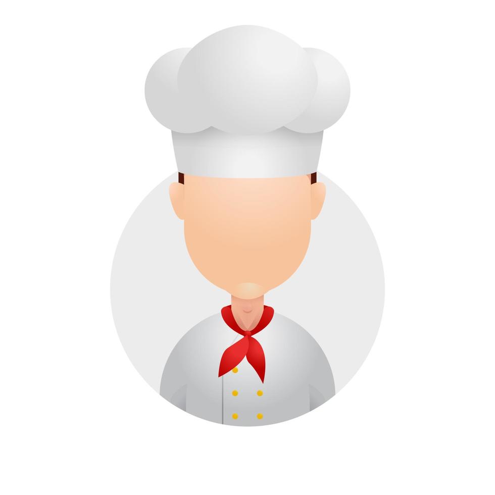 hoofd chef hoog wit hoed toque blanche rood sjaal stropdas halsdoek avatar duidelijk gezicht icoon illustratie downloaden vector