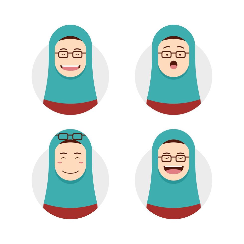 blauw tosca hijab hijaber draagt bril avatar foto met gezicht uitdrukking reeks illustratie vector