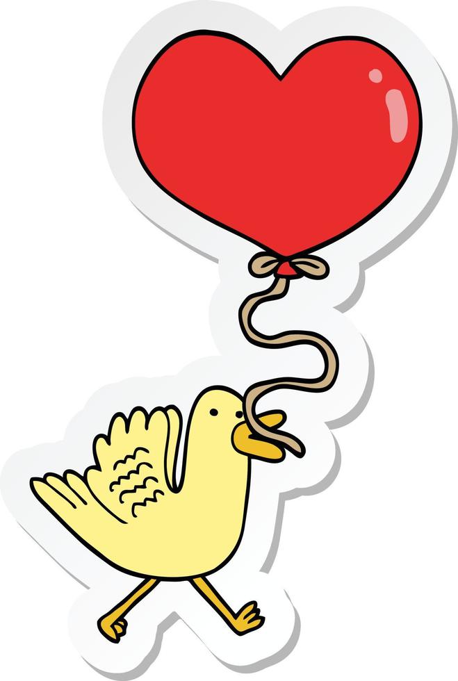 sticker van een tekenfilm vogel met hart ballon vector