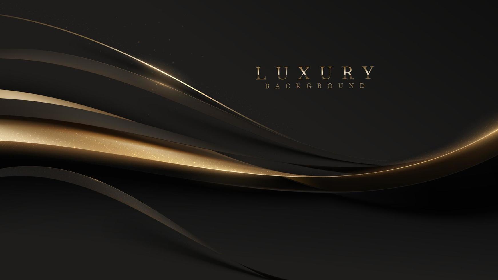 zwart luxe achtergrond met gouden lint elementen en schitteren licht effect decoratie. vector