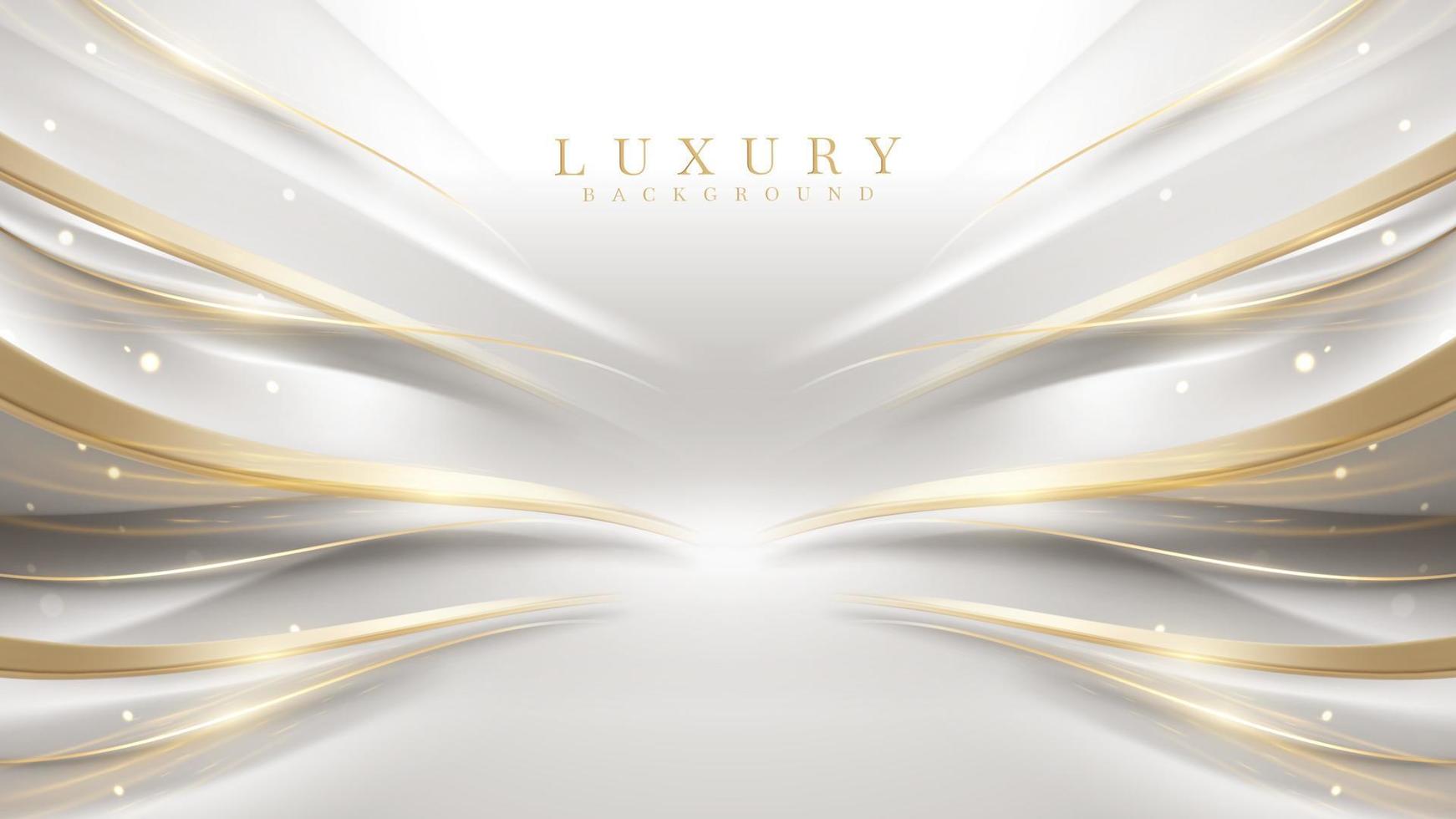 luxe witte achtergrond met gouden lijnelementen en curve lichteffect decoratie en bokeh. vector