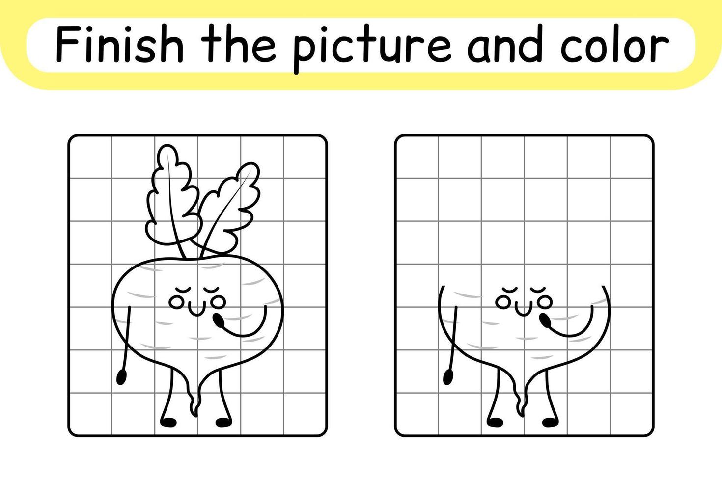 compleet de afbeelding rode biet. kopiëren de afbeelding en kleur. af hebben de afbeelding. kleur boek. leerzaam tekening oefening spel voor kinderen vector