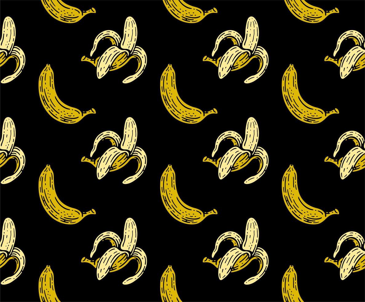 naadloos patroon van banaan fruit in tekening wijnoogst stijl. vector