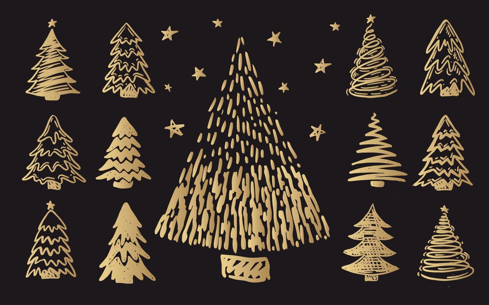 kerstboom set, met de hand getekende illustraties. vector