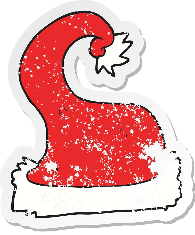 retro verontrust sticker van een tekenfilm de kerstman claus hoed vector