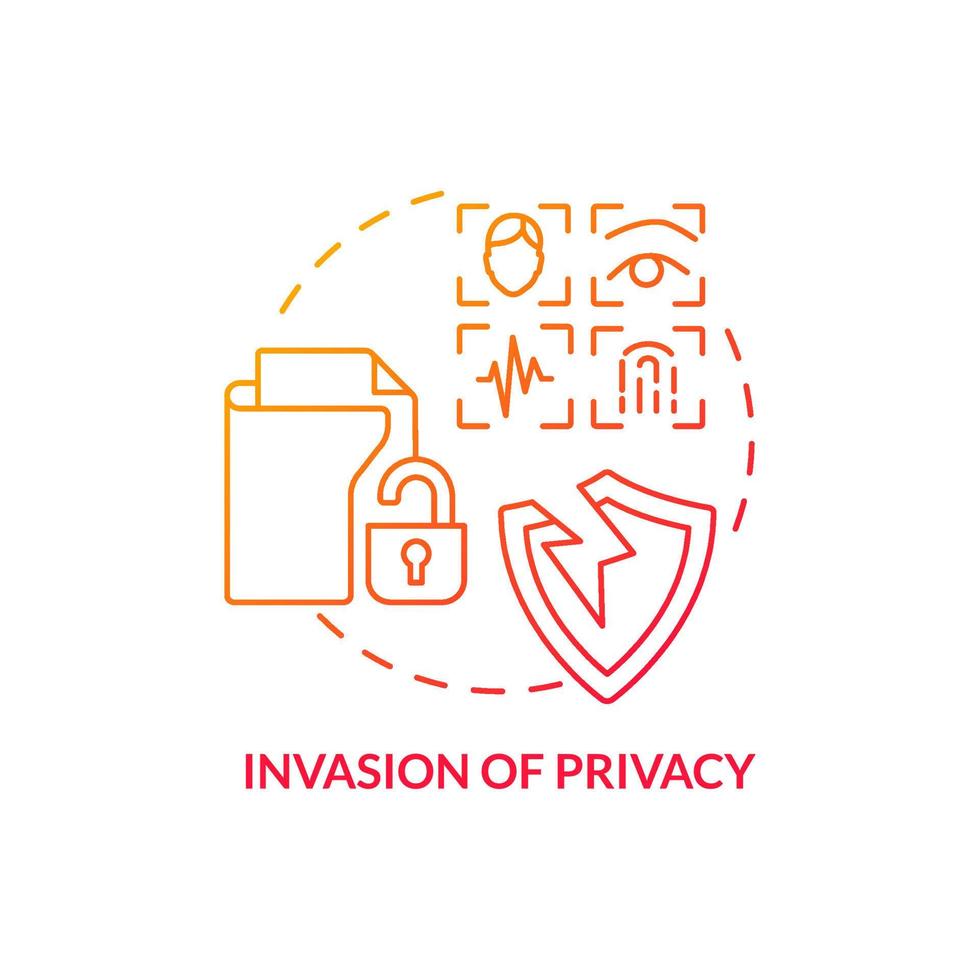 invasie van privacy rood helling concept icoon. biometrisch authenticatie probleem abstract idee dun lijn illustratie. onbeschermd gegevens. geïsoleerd schets tekening. vector
