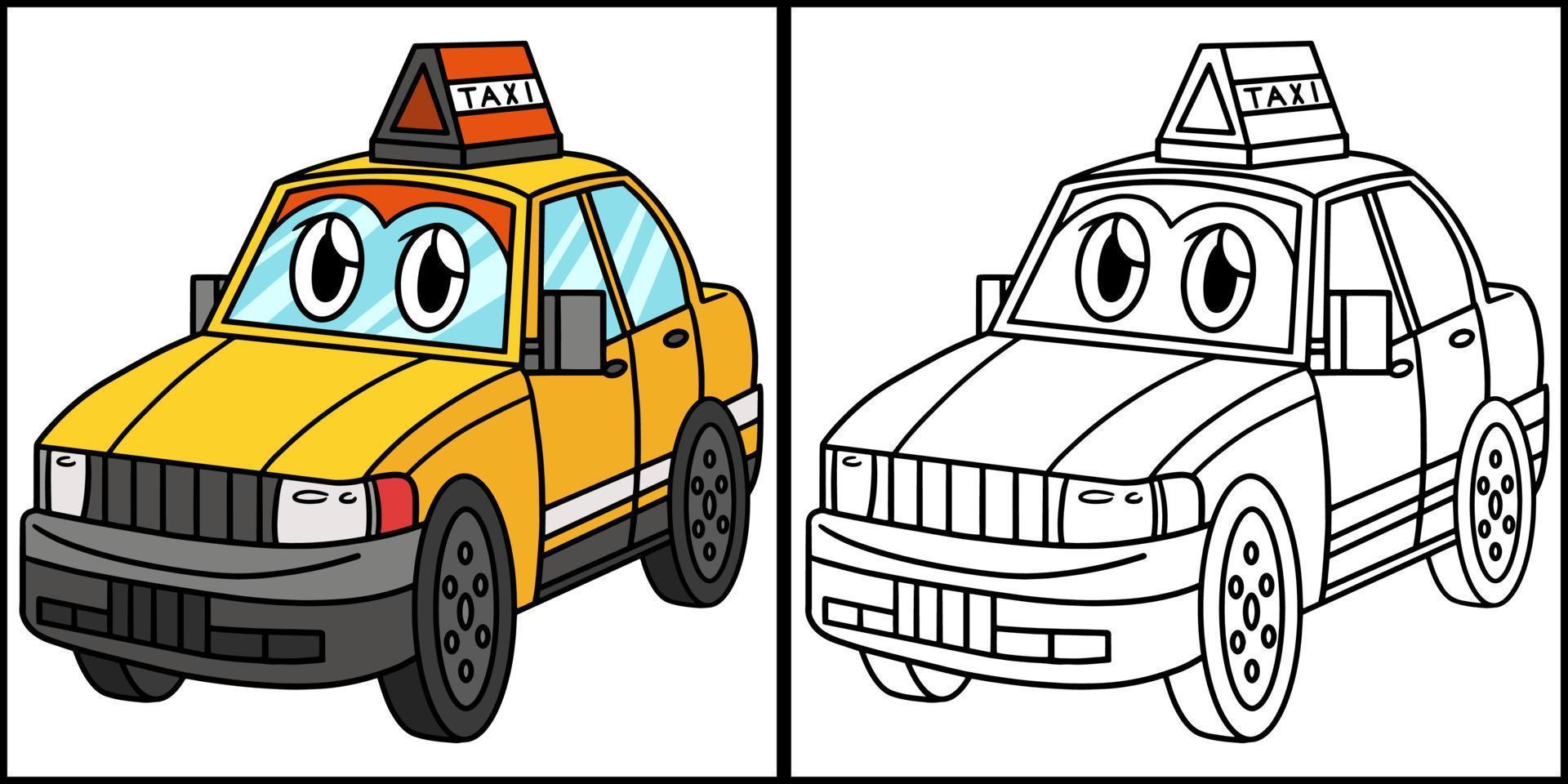 taxi met gezicht voertuig kleur bladzijde illustratie vector