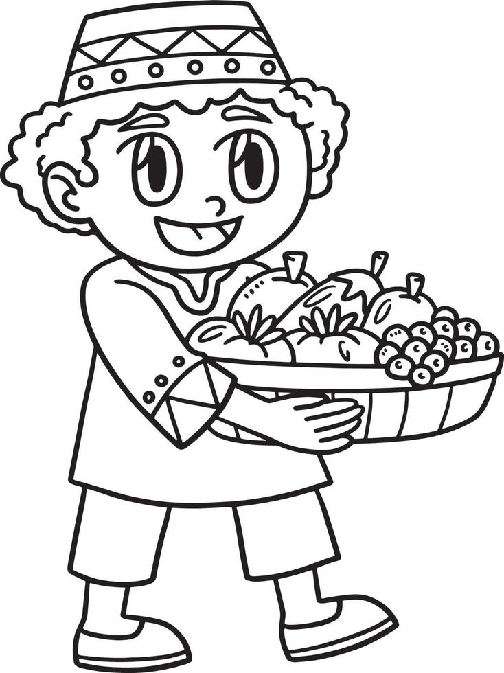 kwanzaa afro Holding fruit geïsoleerd kleur bladzijde vector