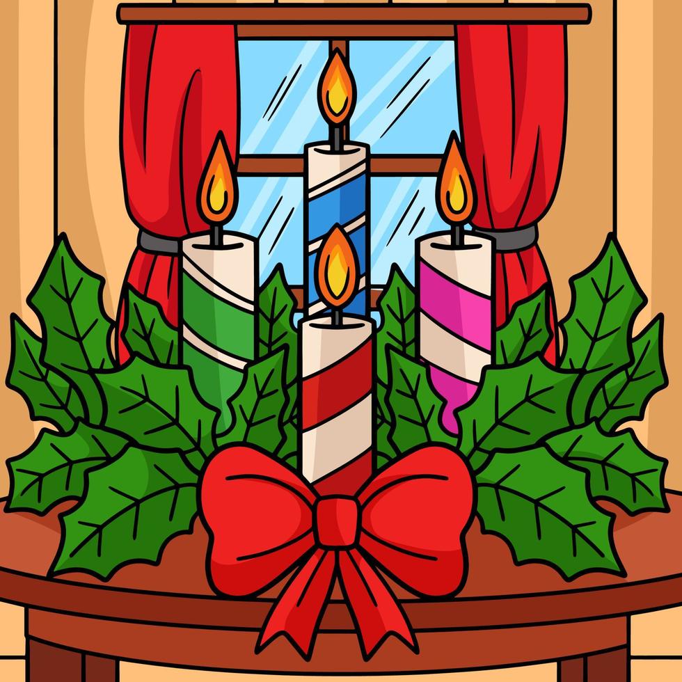 Kerstmis kaars gekleurde tekenfilm illustratie vector