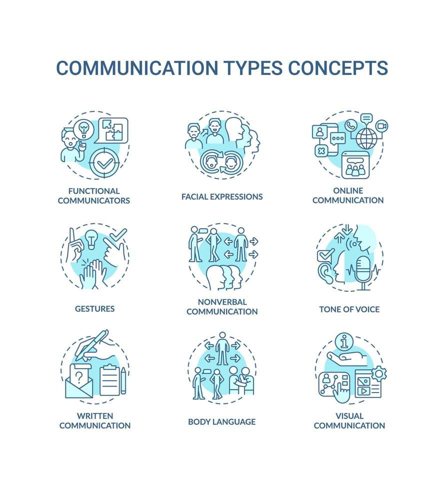 communicatie types turkoois concept pictogrammen set. uitwisselen informatie idee dun lijn kleur illustraties. toon van stem. geïsoleerd symbolen. bewerkbare hartinfarct. vector