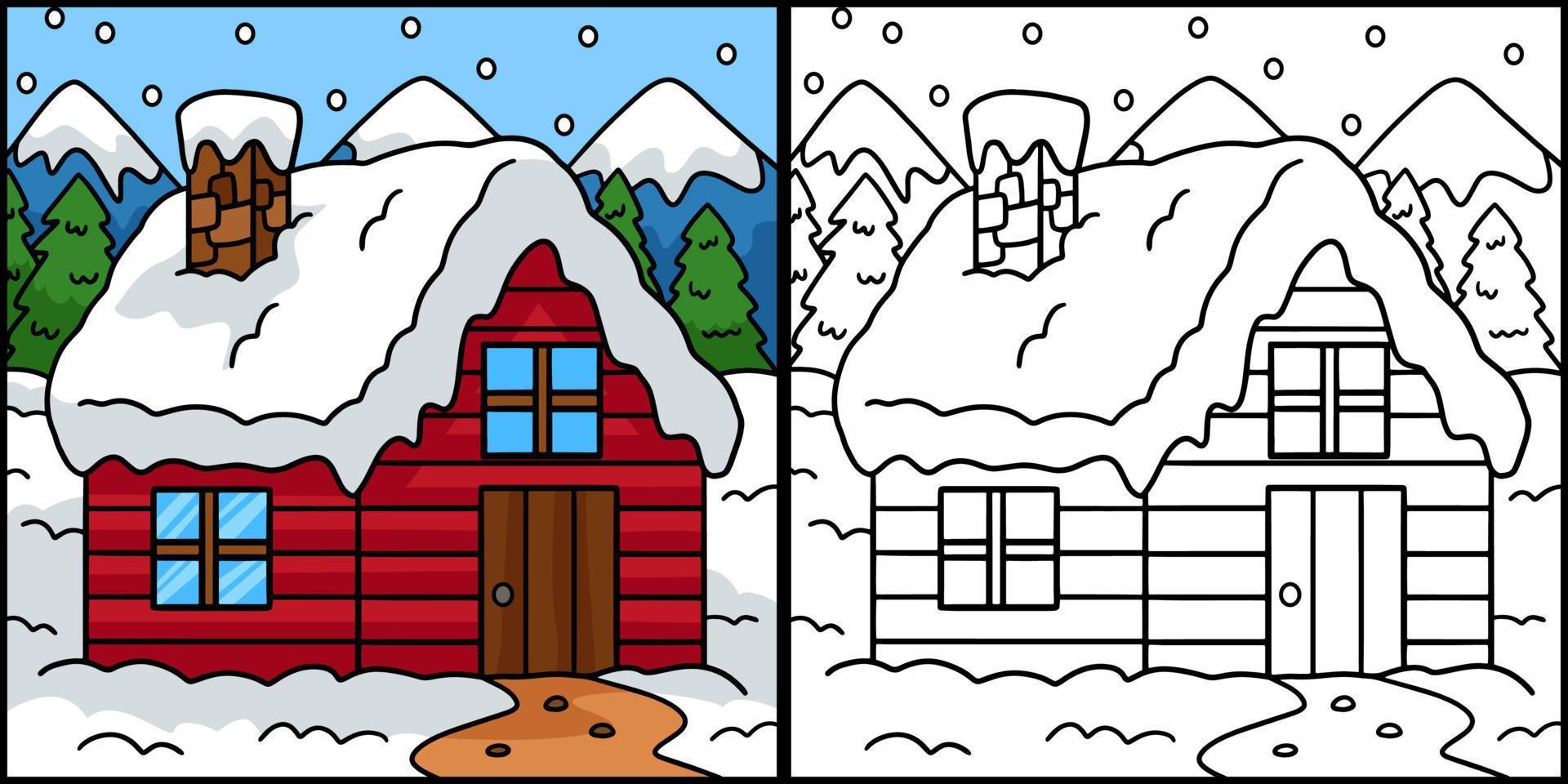 winter huis kleur bladzijde gekleurde illustratie vector