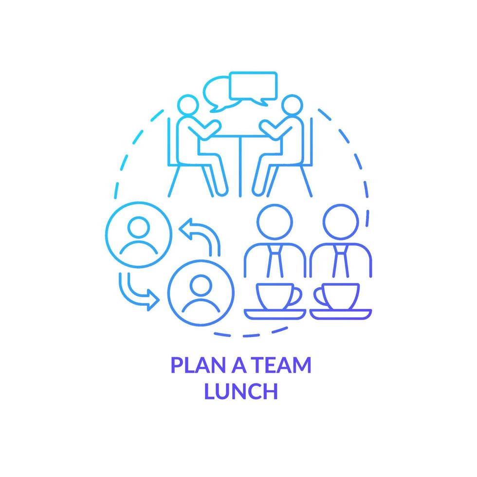 plan team lunch blauw helling concept icoon. informeel communicatie. ontwikkelen onboarding werkwijze abstract idee dun lijn illustratie. geïsoleerd schets tekening. vector