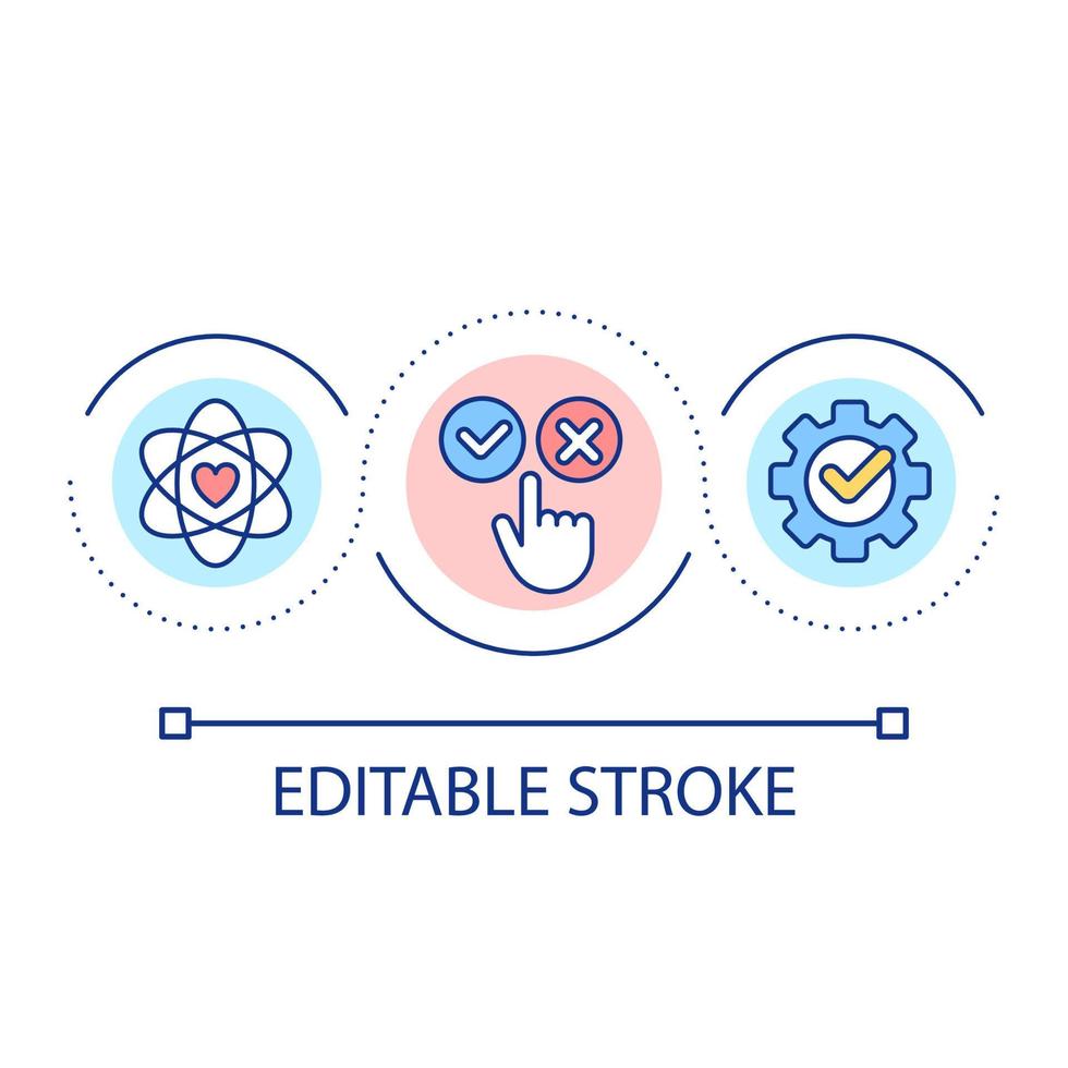 waarde gebaseerd besluit maken lus concept icoon. cognitief werkwijze abstract idee dun lijn illustratie. kiezen pad. maken keuzes. geïsoleerd schets tekening. bewerkbare hartinfarct. vector