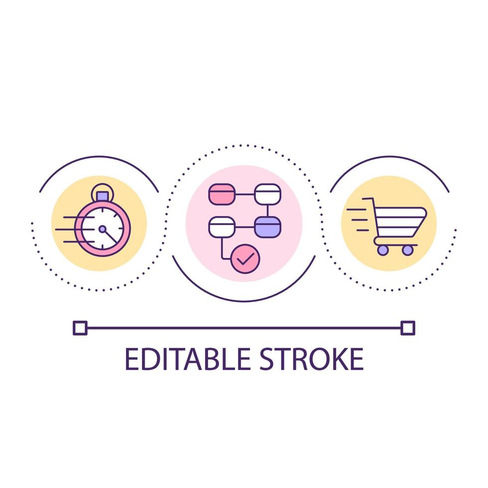 snel en handig boodschappen doen lus concept icoon. online winkel structuur en snelheid. ecommerce abstract idee dun lijn illustratie. geïsoleerd schets tekening. bewerkbare hartinfarct. vector