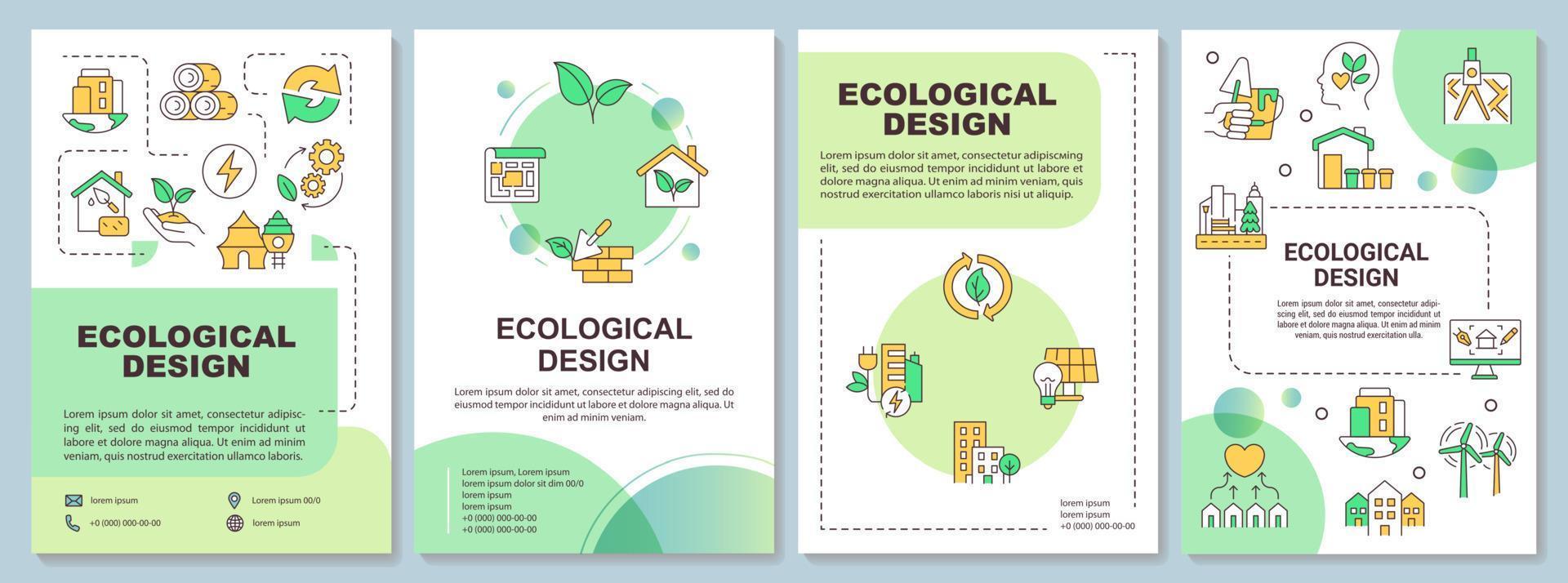 ecologisch stedelijk ontwerp brochure sjabloon. biodiversiteit behoud. brochure ontwerp met lineair pictogrammen. 4 vector indelingen voor presentatie, jaar- rapporten.