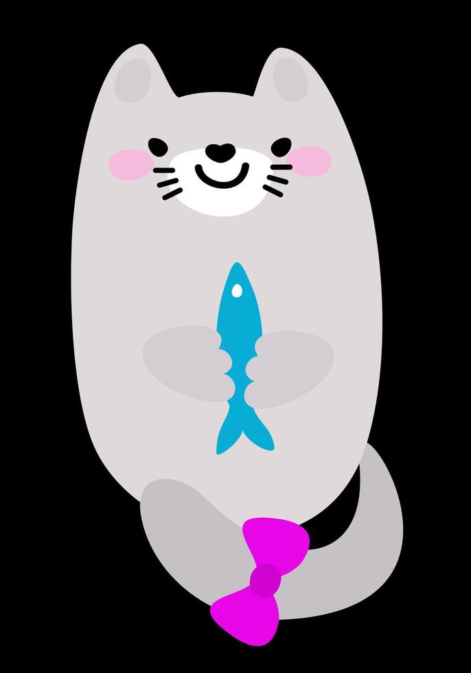 vector illustratie van kawaii kat met vis.