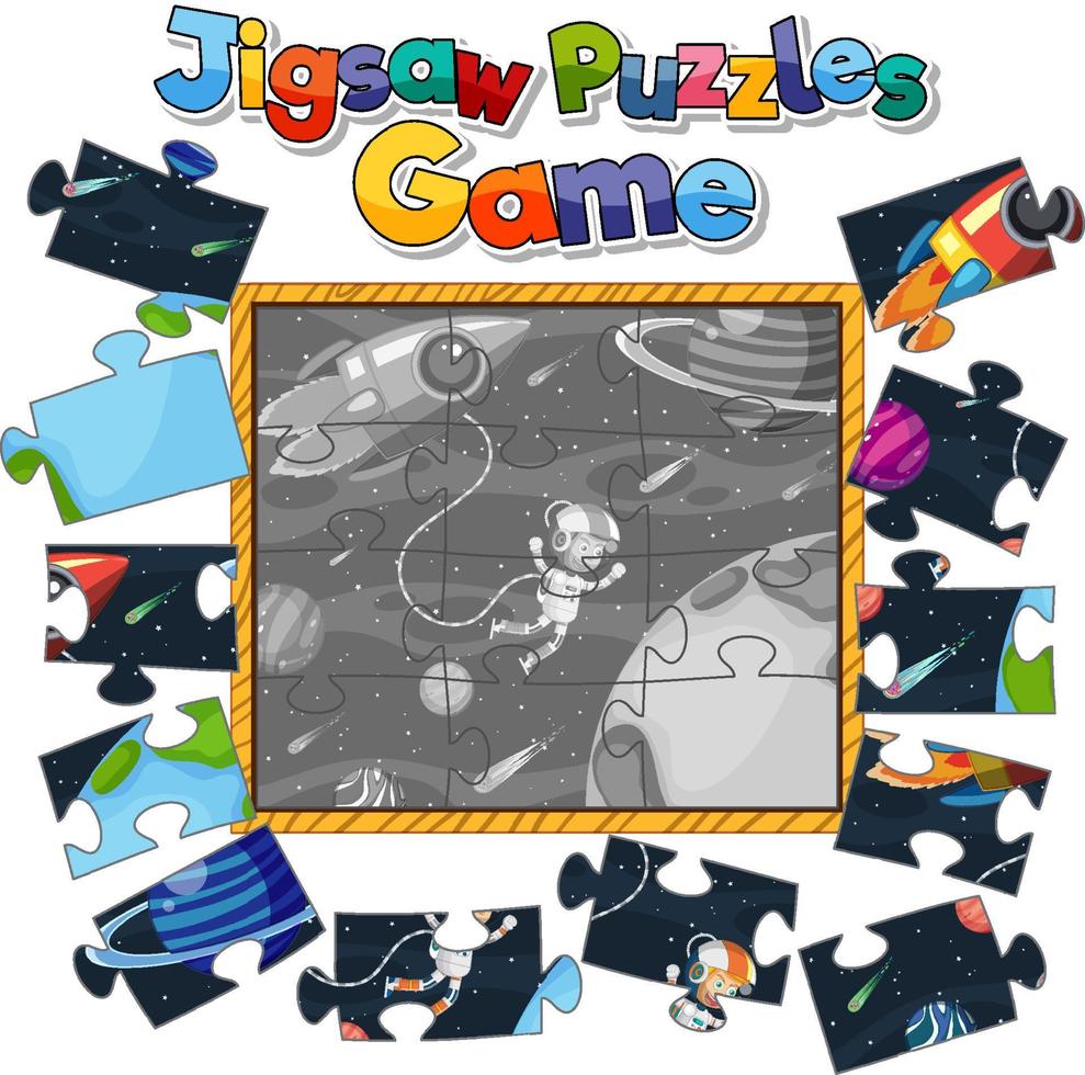 astronaut in ruimte foto puzzel spel sjabloon vector