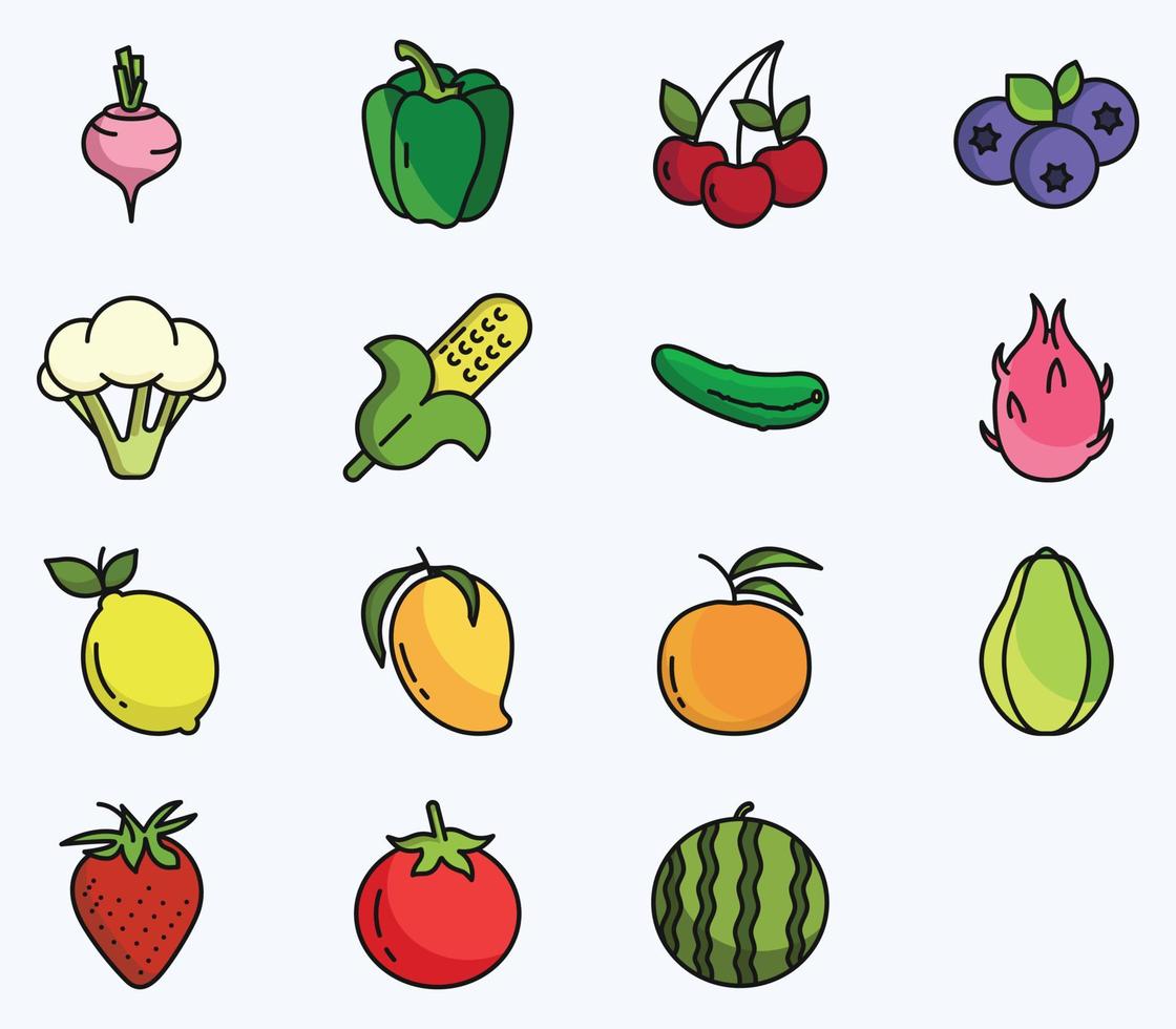 fruit en groenten icoon set, veganistisch vector