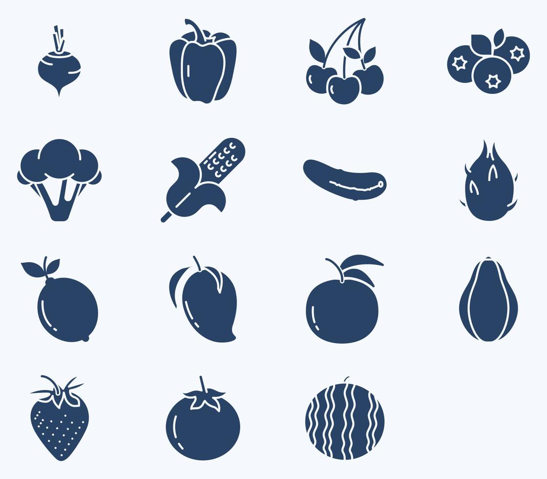 fruit en groenten icoon set, veganistisch vector